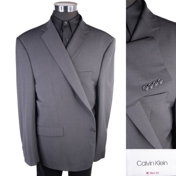 Calvin Klein X Slim Men's Sport Coat Blazer Two Button Solid Gray Wool Blend 52R - Picture 1 of 13